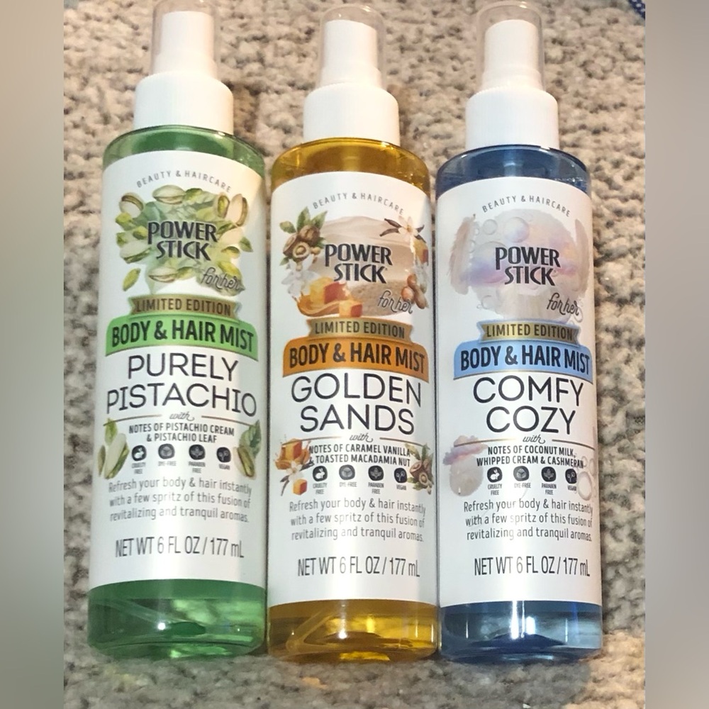 Power Stick Hair Body Mists Purely Pistachio, Golden Sands & Comfy Cozy (Set 3)